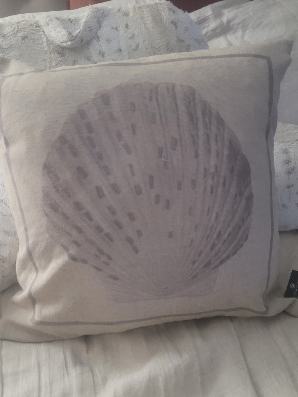 Newport Neutral Shell Print Accent Pillow - Cream and Gray